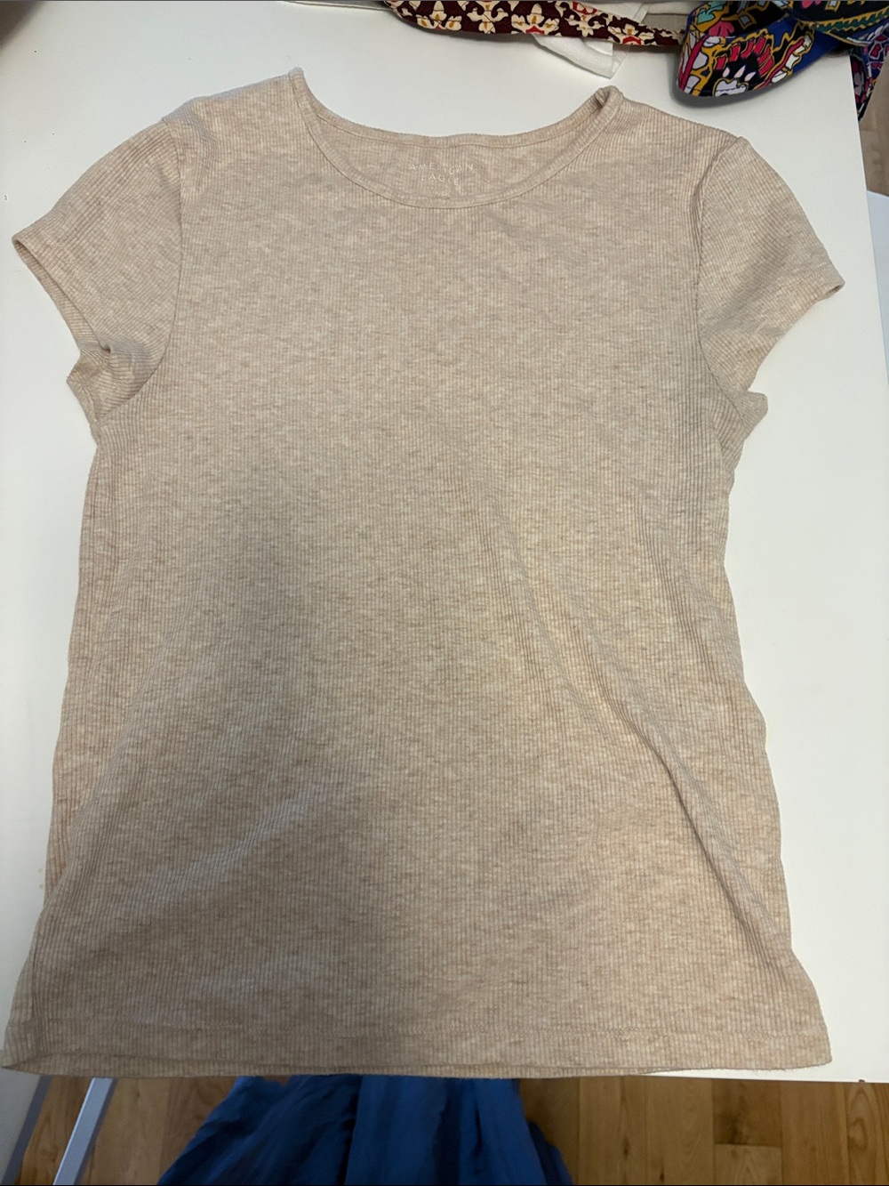 American Eagle Ribbed Short Sleeve Tee in Beige size small